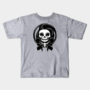 Female Detectorist Skull and Detector Black Logo Kids T-Shirt